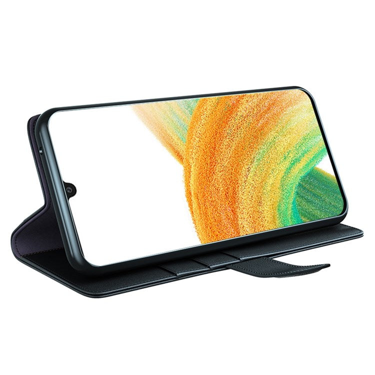 For Samsung Galaxy A33 5G Stand Wallet Phone Case Split Leather Genuine Leather Folio Flip Protective Cover - Black