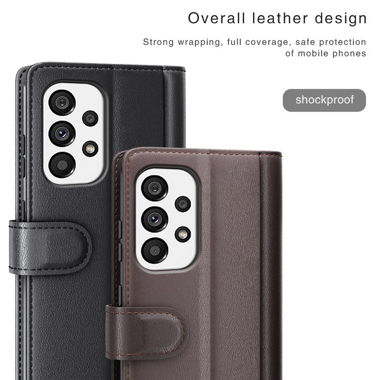 For Samsung Galaxy A33 5G Stand Wallet Phone Case Split Leather Genuine Leather Folio Flip Protective Cover - Black