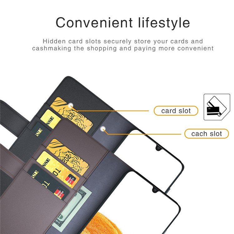 For Samsung Galaxy A33 5G Stand Wallet Phone Case Split Leather Genuine Leather Folio Flip Protective Cover - Black