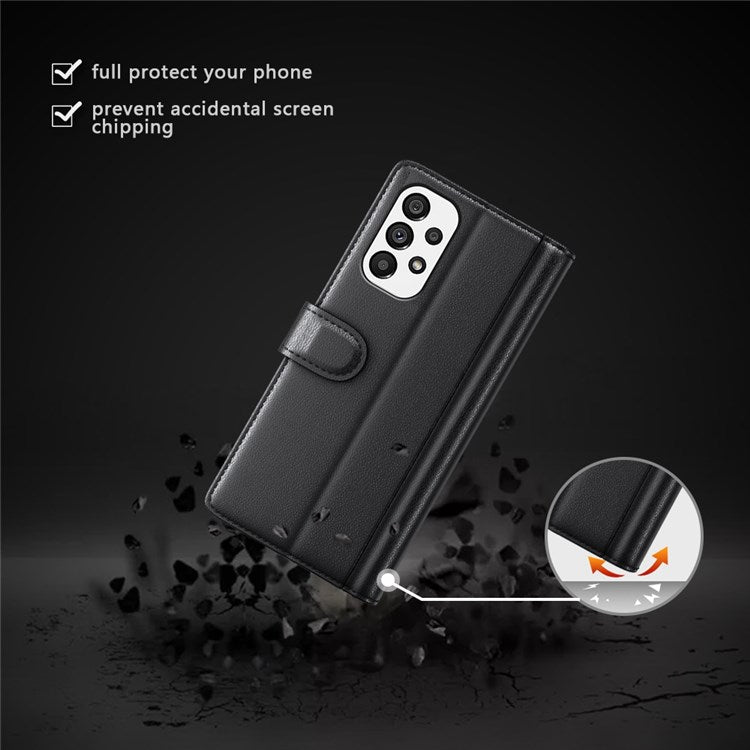 For Samsung Galaxy A33 5G Stand Wallet Phone Case Split Leather Genuine Leather Folio Flip Protective Cover - Black