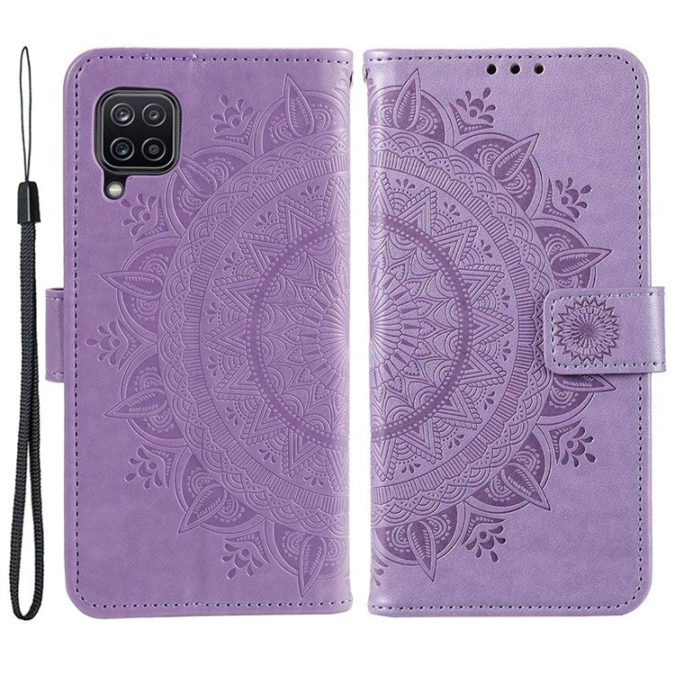 For Samsung Galaxy M53 5G Shockproof Wallet Stand Design Imprinted Flower PU Leather Phone Flip Cover Phone Case - Purple