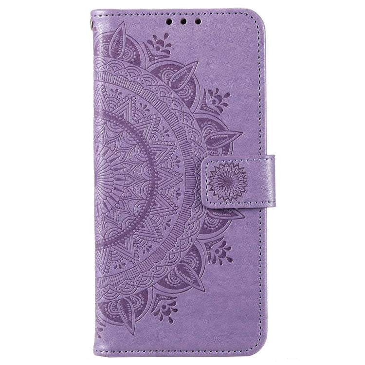 For Samsung Galaxy M53 5G Shockproof Wallet Stand Design Imprinted Flower PU Leather Phone Flip Cover Phone Case - Purple