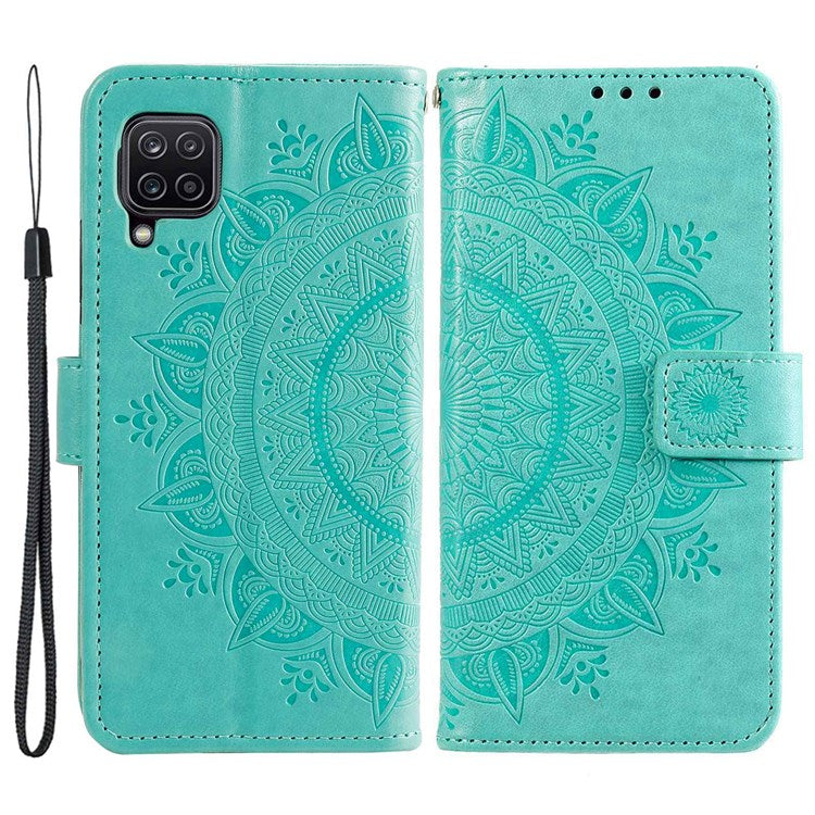 For Samsung Galaxy M53 5G Shockproof Wallet Stand Design Imprinted Flower PU Leather Phone Flip Cover Phone Case - Green