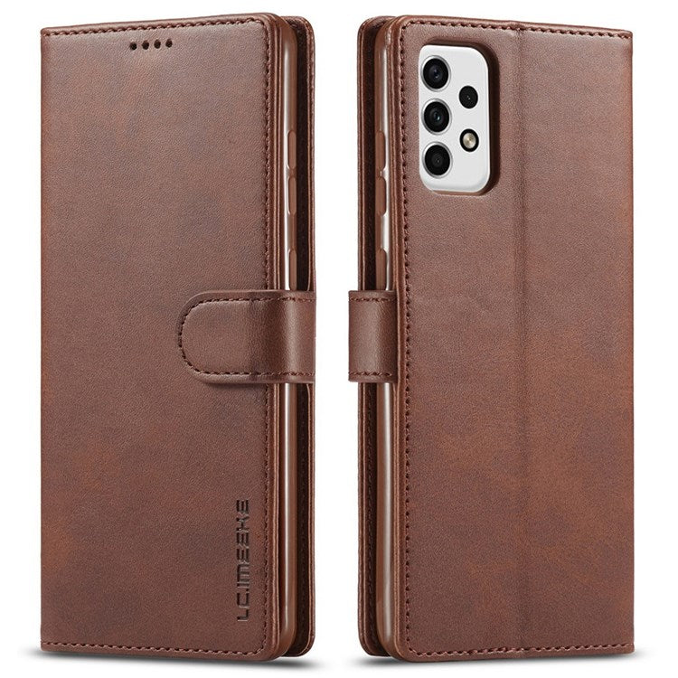 LC.IMEEKE for Samsung Galaxy A23 4G / 5G (Global Version) / M23 5G / F23 5G Shockproof Textured PU Leather Flip Folio Stand Wallet Case Mobile Phone Case Cover - Brown