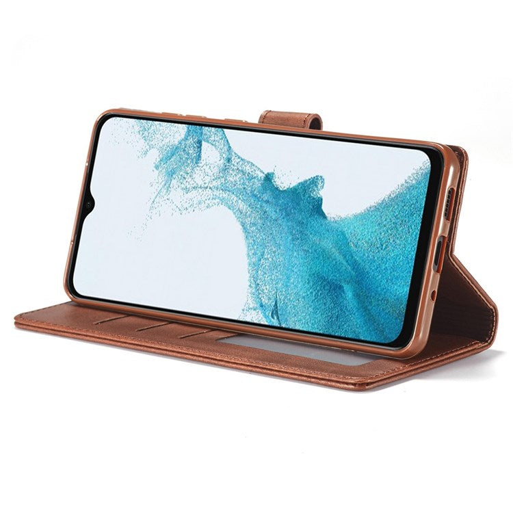 LC.IMEEKE for Samsung Galaxy A23 4G / 5G (Global Version) / M23 5G / F23 5G Shockproof Textured PU Leather Flip Folio Stand Wallet Case Mobile Phone Case Cover - Brown
