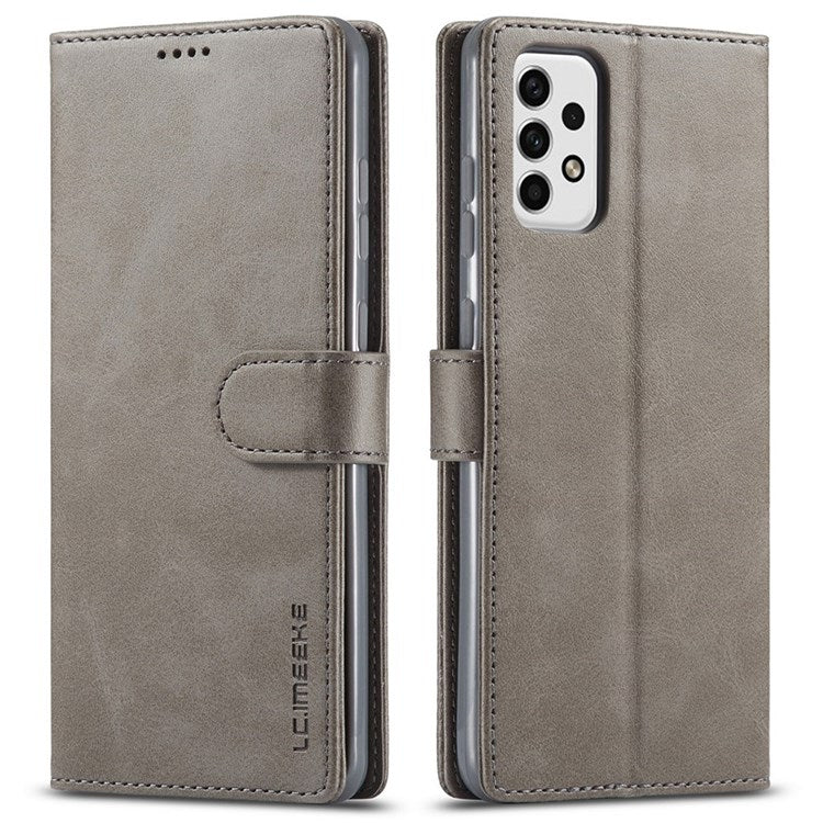LC.IMEEKE for Samsung Galaxy A23 4G / 5G (Global Version) / M23 5G / F23 5G Shockproof Textured PU Leather Flip Folio Stand Wallet Case Mobile Phone Case Cover - Grey