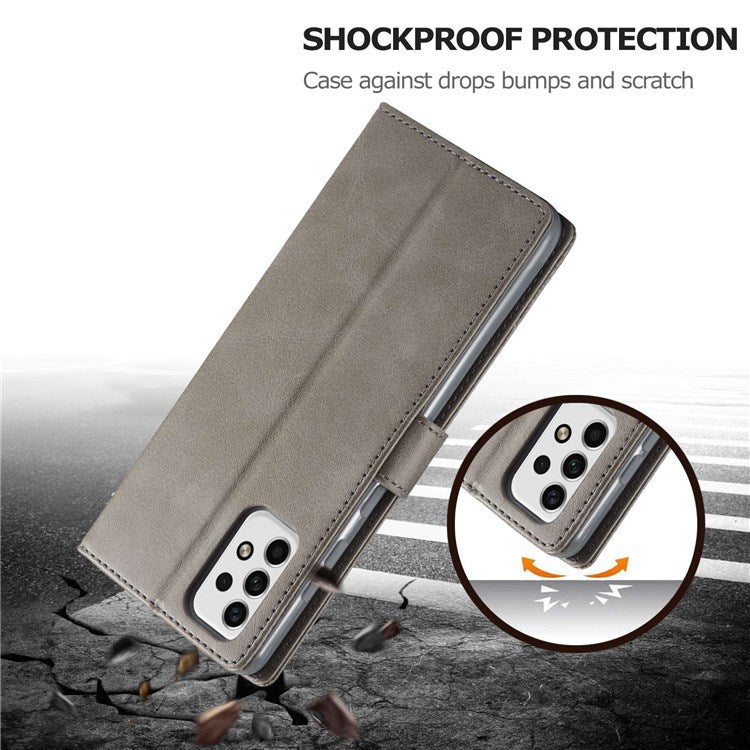 LC.IMEEKE for Samsung Galaxy A23 4G / 5G (Global Version) / M23 5G / F23 5G Shockproof Textured PU Leather Flip Folio Stand Wallet Case Mobile Phone Case Cover - Grey