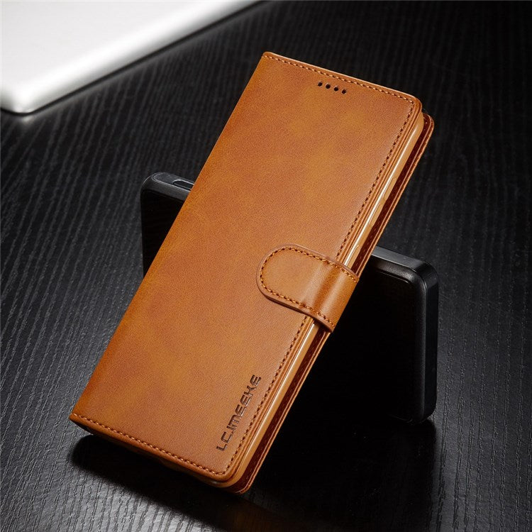 LC.IMEEKE for Samsung Galaxy A23 4G / 5G (Global Version) / M23 5G / F23 5G Shockproof Textured PU Leather Flip Folio Stand Wallet Case Mobile Phone Case Cover - Light Brown