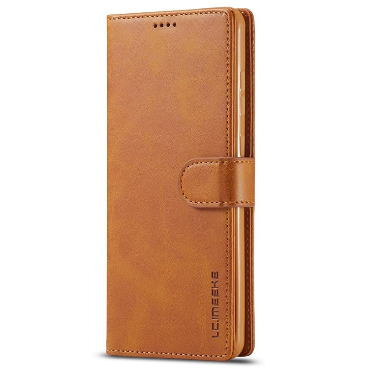 LC.IMEEKE for Samsung Galaxy A23 4G / 5G (Global Version) / M23 5G / F23 5G Shockproof Textured PU Leather Flip Folio Stand Wallet Case Mobile Phone Case Cover - Light Brown