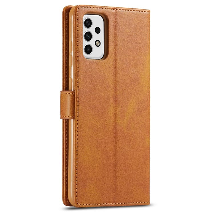 LC.IMEEKE for Samsung Galaxy A23 4G / 5G (Global Version) / M23 5G / F23 5G Shockproof Textured PU Leather Flip Folio Stand Wallet Case Mobile Phone Case Cover - Light Brown