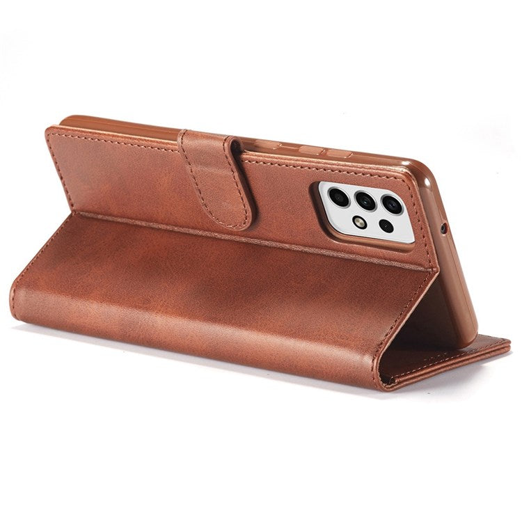 LC.IMEEKE for Samsung Galaxy A23 4G / 5G (Global Version) / M23 5G / F23 5G Shockproof Textured PU Leather Flip Folio Stand Wallet Case Mobile Phone Case Cover - Light Brown