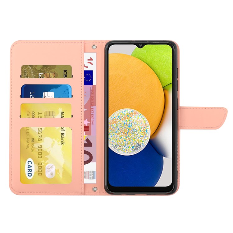 Cell Phone Cover Shell for Samsung Galaxy A03 (166.5 x 75.98 x 9.14mm), Skin-touch Feeling PU Leather Pattern Imprinting Design Hands-free Stand Wallet Phone Cover with Shoulder Strap - Pink