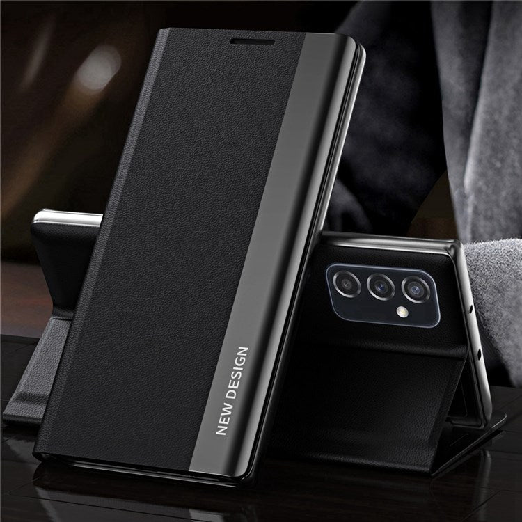 For Samsung Galaxy M23 5G / F23 5G Electroplating PU Leather Cover Full Protection Stand Phone Case - Black