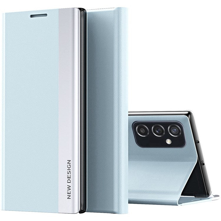 For Samsung Galaxy M23 5G / F23 5G Electroplating PU Leather Cover Full Protection Stand Phone Case - Baby Blue
