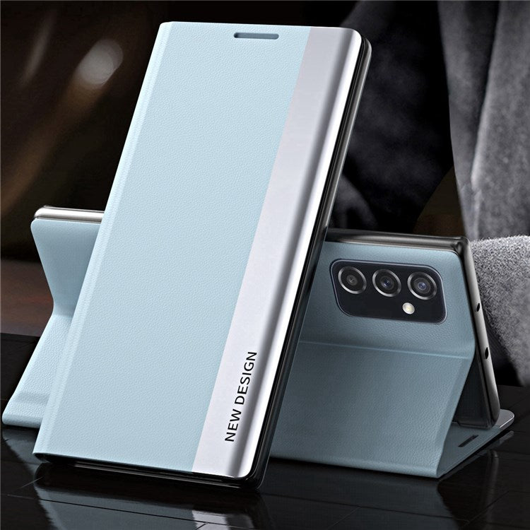 For Samsung Galaxy M23 5G / F23 5G Electroplating PU Leather Cover Full Protection Stand Phone Case - Baby Blue