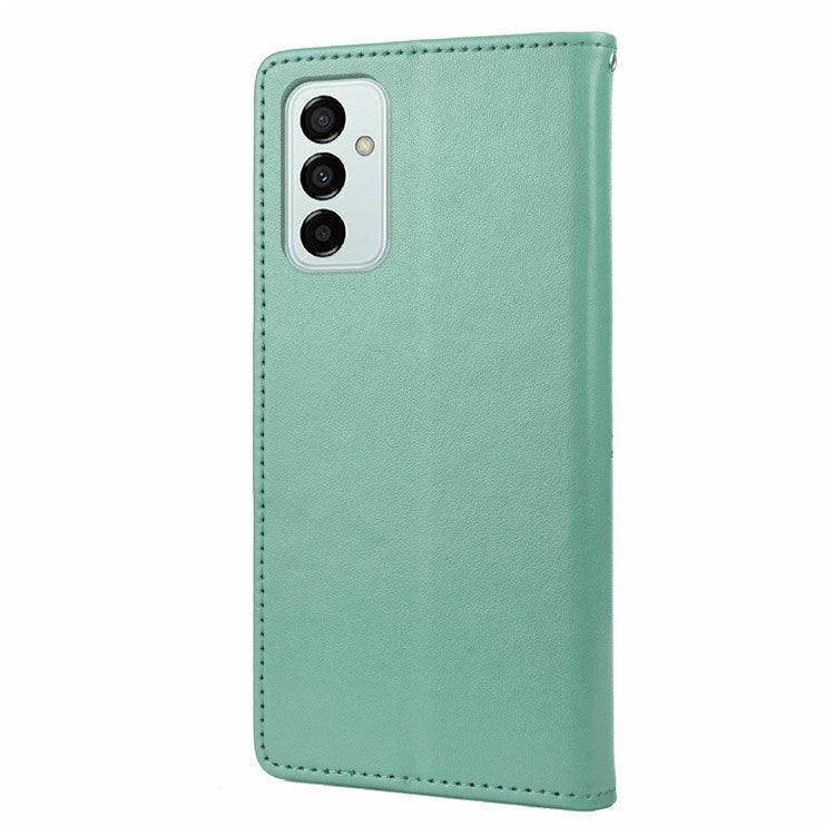 For Samsung Galaxy M23 5G/F23 5G PU Leather Butterfly Flower Imprinted Case Stand Wallet Design Protective Phone Cover - Green