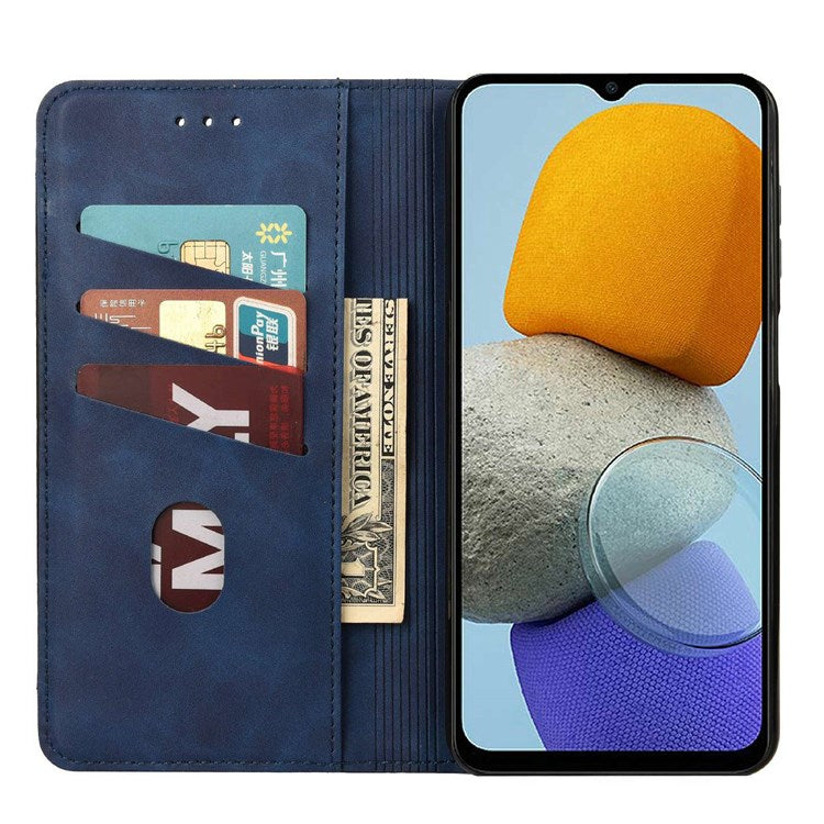 For Samsung Galaxy M23 5G/F23 5G Shockproof Phone Wallet Stand Cover Splicing Design PU Leather Anti-drop Case Shell - Blue