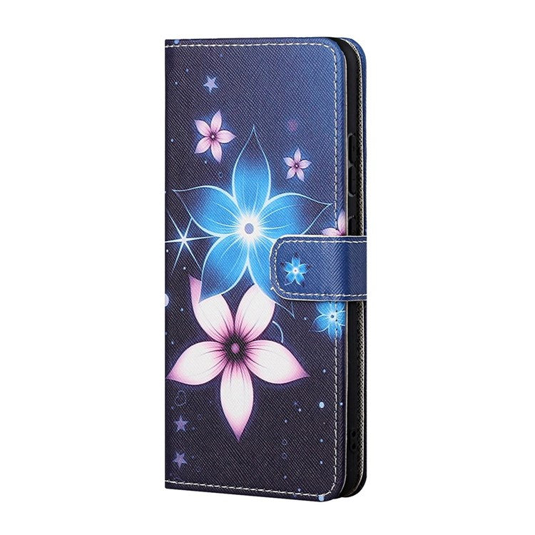 For Samsung Galaxy M23 5G/F23 5G Cross Texture Pattern Printing Stand Leather Phone Case Wallet Flip Cover with Strap - Blue Flowers