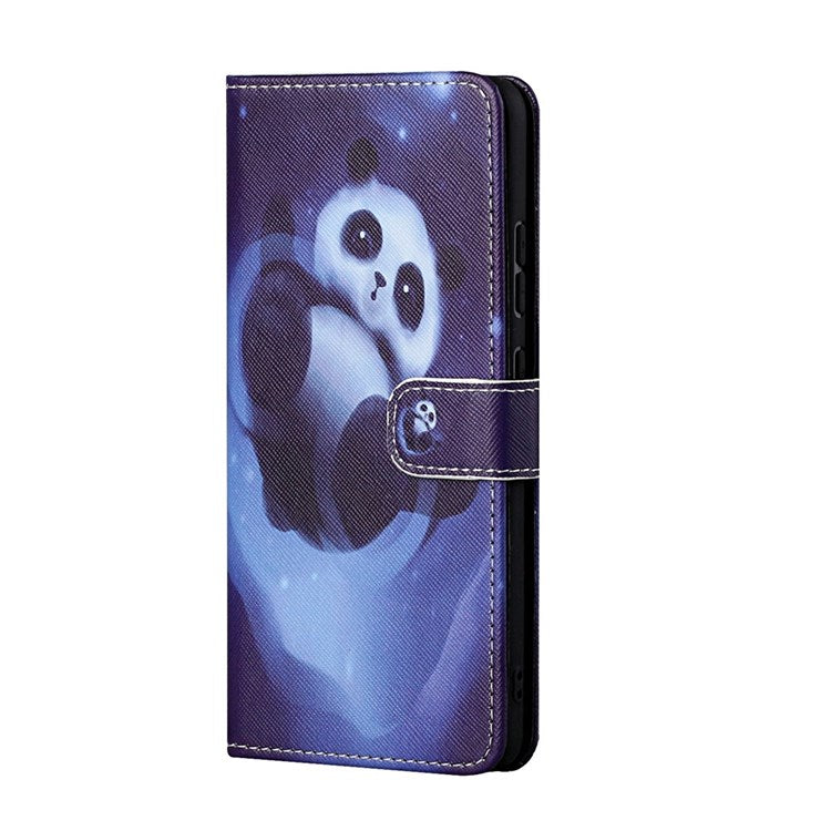 For Samsung Galaxy M23 5G/F23 5G Cross Texture Pattern Printing Stand Leather Phone Case Wallet Flip Cover with Strap - Panda