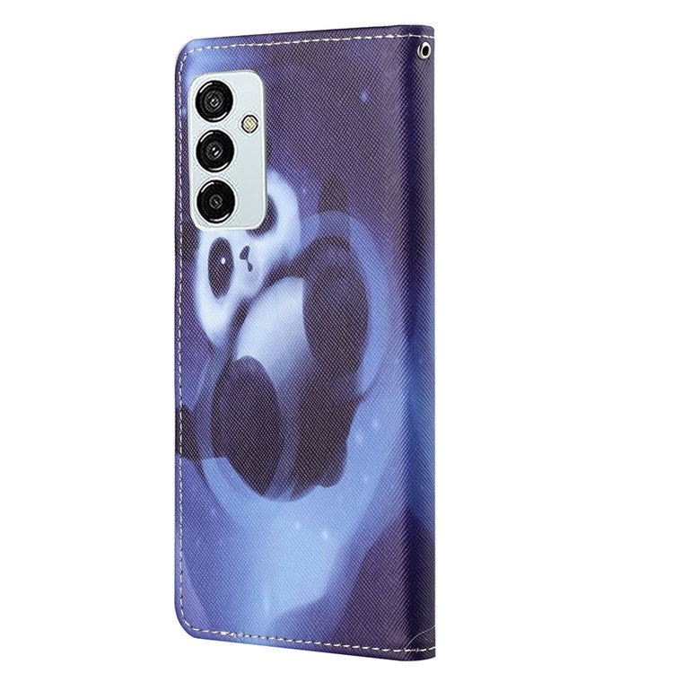 For Samsung Galaxy M23 5G/F23 5G Cross Texture Pattern Printing Stand Leather Phone Case Wallet Flip Cover with Strap - Panda
