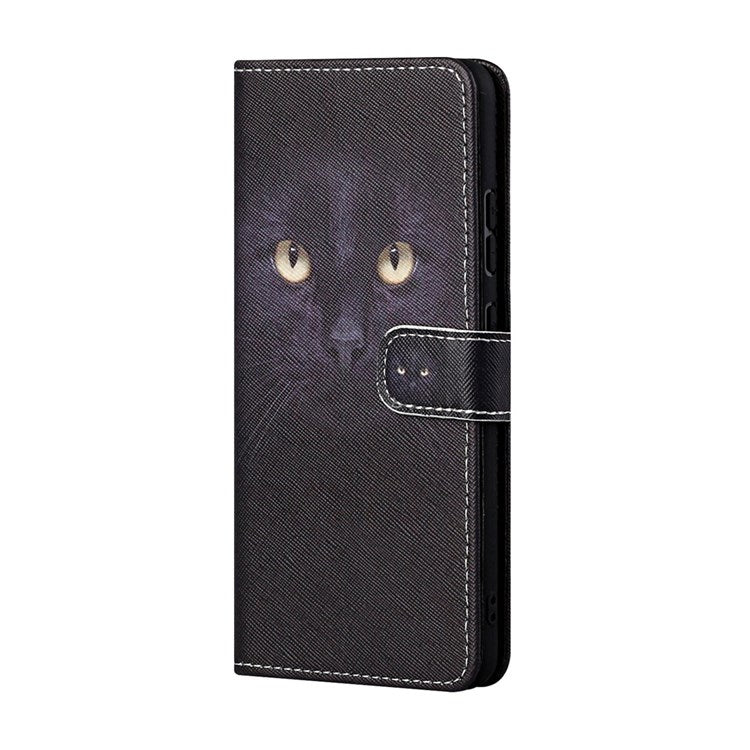 For Samsung Galaxy M23 5G/F23 5G Cross Texture Pattern Printing Stand Leather Phone Case Wallet Flip Cover with Strap - Cat's Eye