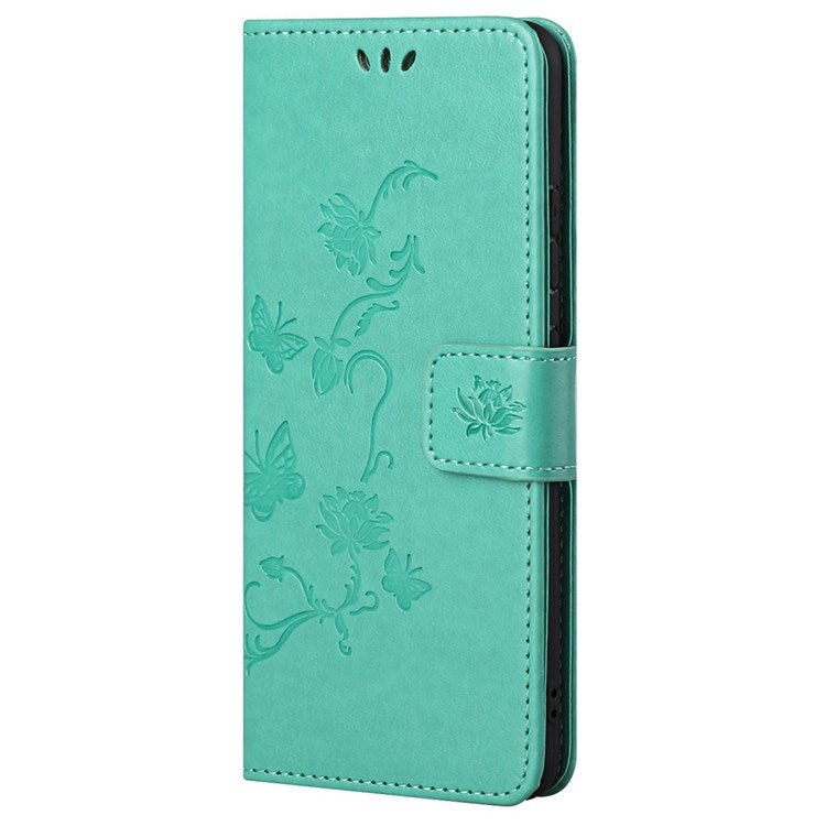 For Samsung Galaxy M23 5G/F23 5G Imprinted Butterfly Flower Pattern Leather Case Wallet Stand Cover with Strap - Green