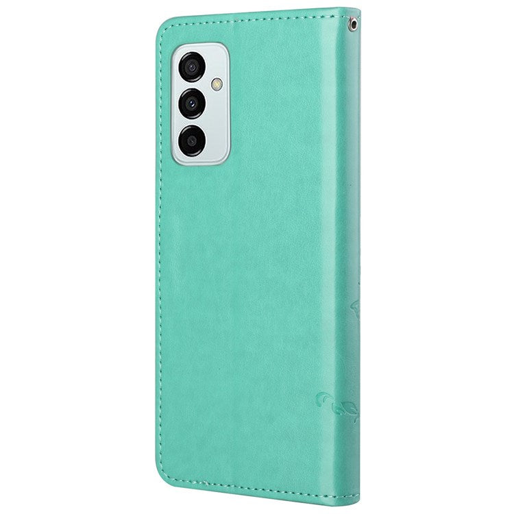 For Samsung Galaxy M23 5G/F23 5G Imprinted Butterfly Flower Pattern Leather Case Wallet Stand Cover with Strap - Green