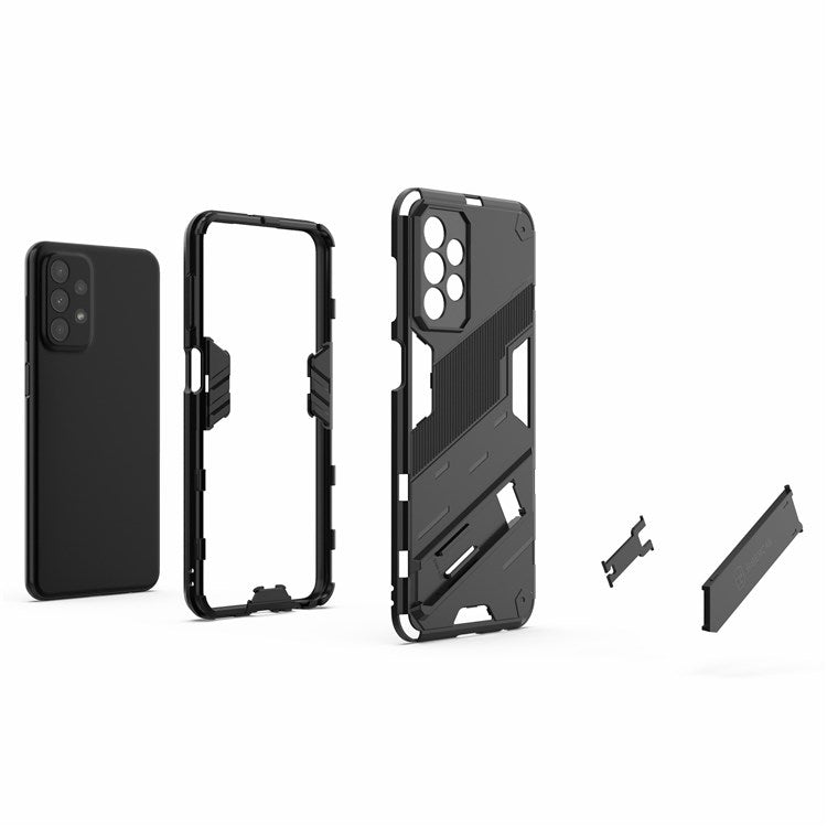 For Samsung Galaxy A23 5G (Global Version) / 4G Shockproof Armor Cover Hard PC Soft TPU Protective Phone Case with Kickstand - Black
