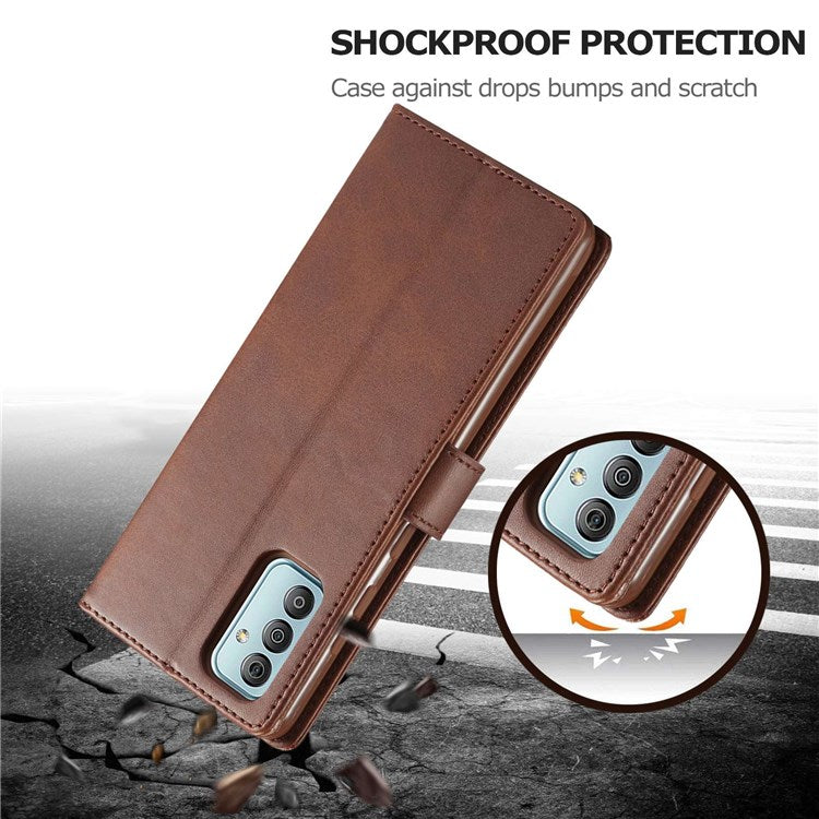 LC.IMEEKE For Samsung Galaxy M23 5G/F23 5G Textured PU Leather Magnetic Clasp Phone Case with Wallet Stand - Brown