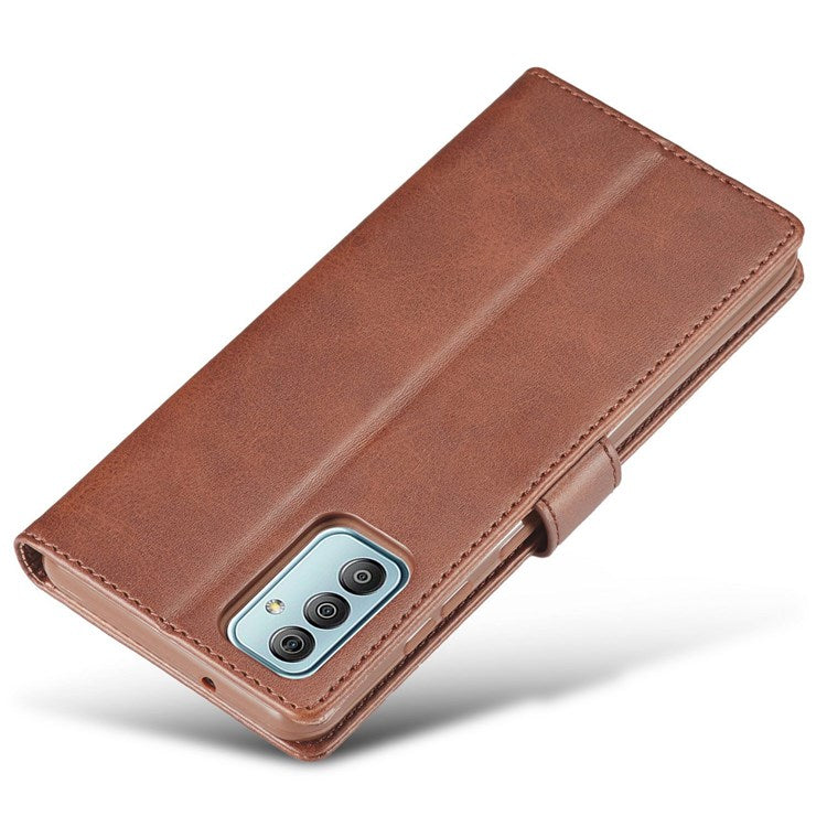 LC.IMEEKE For Samsung Galaxy M23 5G/F23 5G Textured PU Leather Magnetic Clasp Phone Case with Wallet Stand - Brown