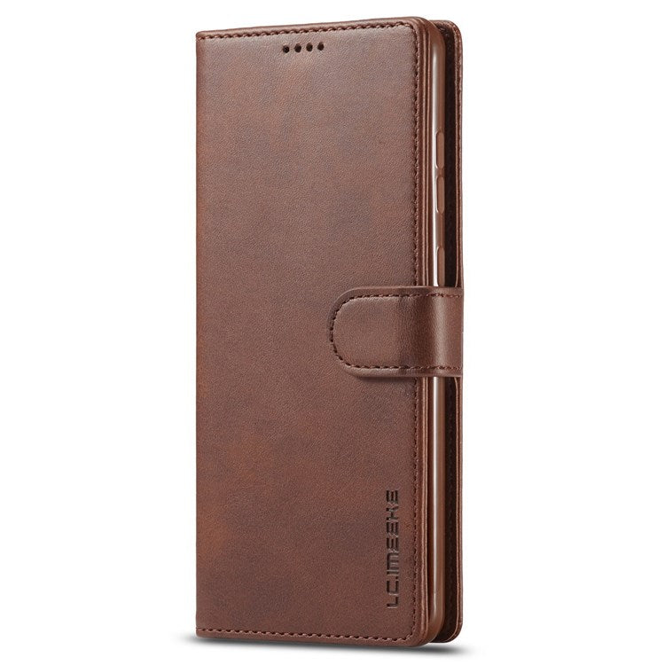 LC.IMEEKE For Samsung Galaxy M23 5G/F23 5G Textured PU Leather Magnetic Clasp Phone Case with Wallet Stand - Brown