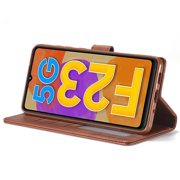 LC.IMEEKE For Samsung Galaxy M23 5G/F23 5G Textured PU Leather Magnetic Clasp Phone Case with Wallet Stand - Black