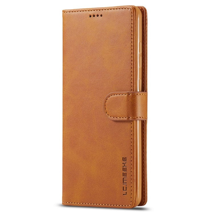 LC.IMEEKE For Samsung Galaxy M23 5G/F23 5G Textured PU Leather Magnetic Clasp Phone Case with Wallet Stand - Light Brown