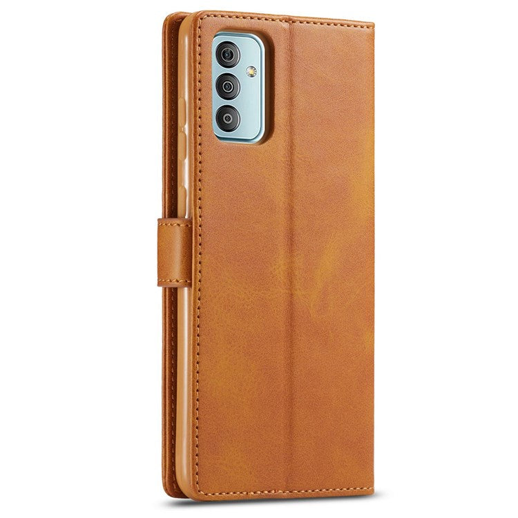 LC.IMEEKE For Samsung Galaxy M23 5G/F23 5G Textured PU Leather Magnetic Clasp Phone Case with Wallet Stand - Light Brown