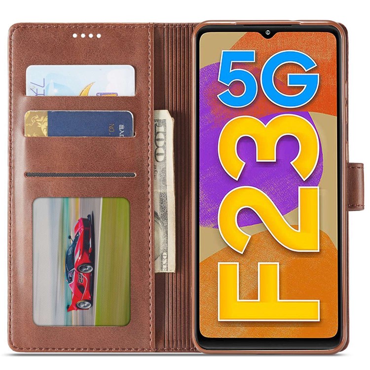 LC.IMEEKE For Samsung Galaxy M23 5G/F23 5G Textured PU Leather Magnetic Clasp Phone Case with Wallet Stand - Red