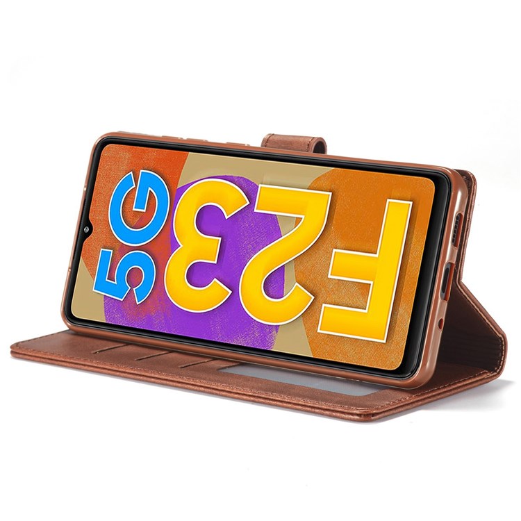 LC.IMEEKE For Samsung Galaxy M23 5G/F23 5G Textured PU Leather Magnetic Clasp Phone Case with Wallet Stand - Red