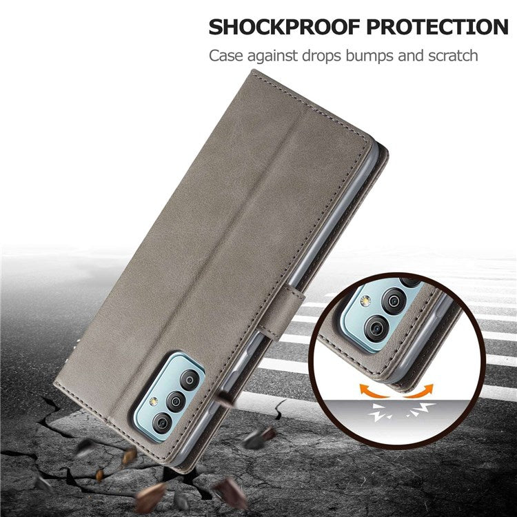 LC.IMEEKE For Samsung Galaxy M23 5G/F23 5G Textured PU Leather Magnetic Clasp Phone Case with Wallet Stand - Grey