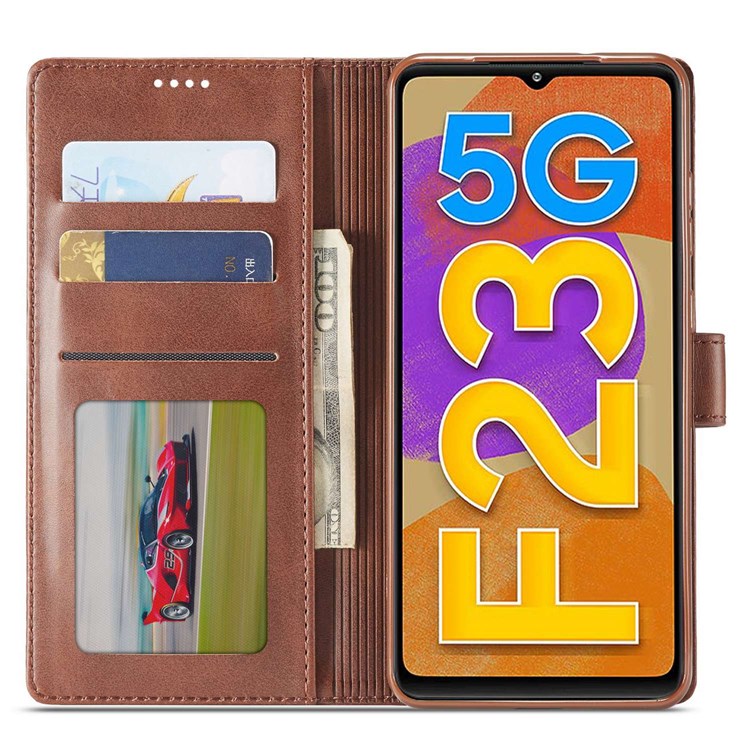 LC.IMEEKE For Samsung Galaxy M23 5G/F23 5G Textured PU Leather Magnetic Clasp Phone Case with Wallet Stand - Grey