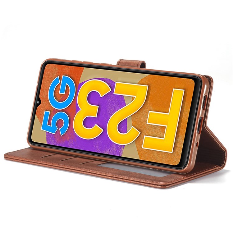 LC.IMEEKE For Samsung Galaxy M23 5G/F23 5G Textured PU Leather Magnetic Clasp Phone Case with Wallet Stand - Grey