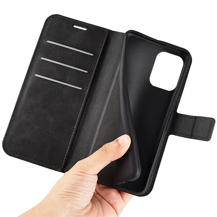 For Samsung Galaxy M33 5G (Global Version) Magnetic Clasp Textured PU Leather Stand Phone Case Wallet Folio Flip Cover - Black