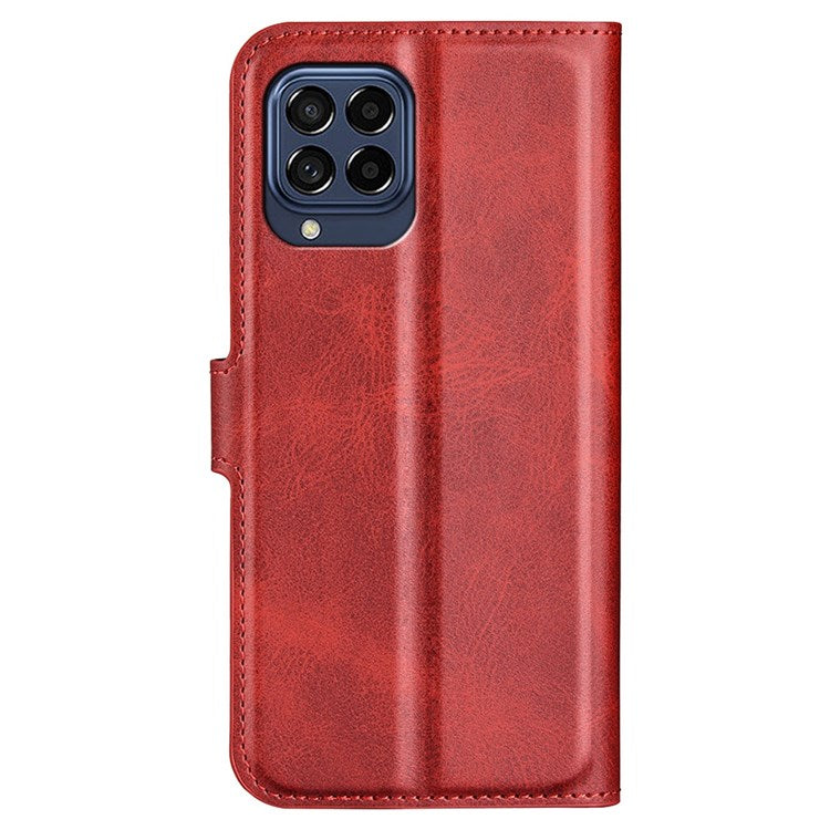 For Samsung Galaxy M33 5G (Global Version) Magnetic Clasp Textured PU Leather Stand Phone Case Wallet Folio Flip Cover - Red