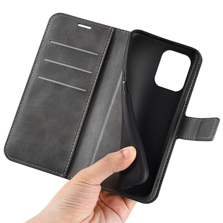 For Samsung Galaxy M33 5G (Global Version) Magnetic Clasp Textured PU Leather Stand Phone Case Wallet Folio Flip Cover - Grey