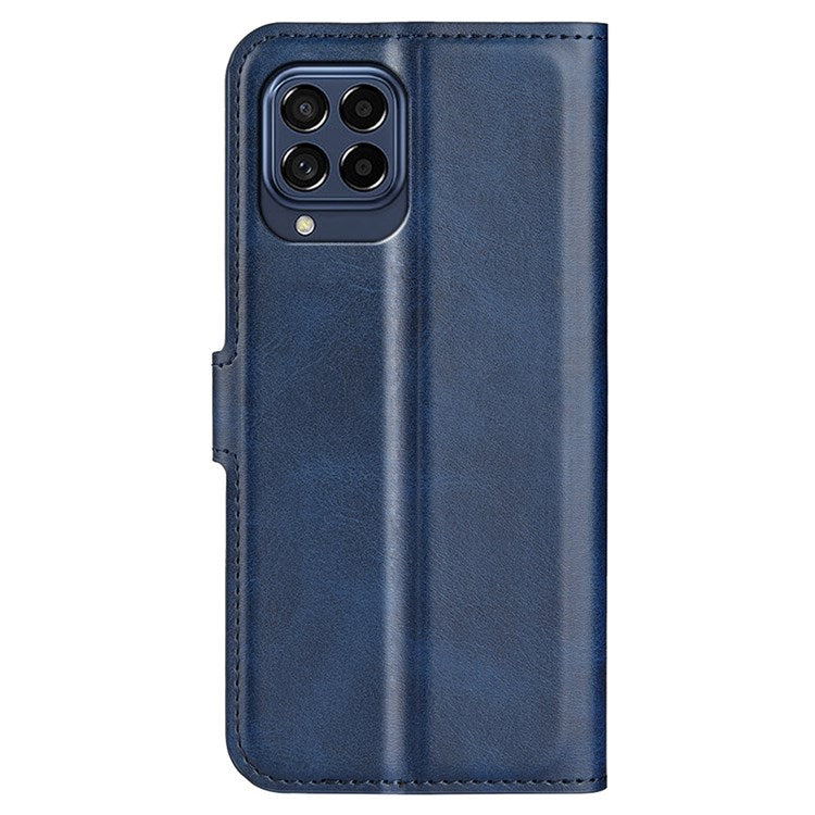 For Samsung Galaxy M33 5G (Global Version) Magnetic Clasp Textured PU Leather Stand Phone Case Wallet Folio Flip Cover - Blue