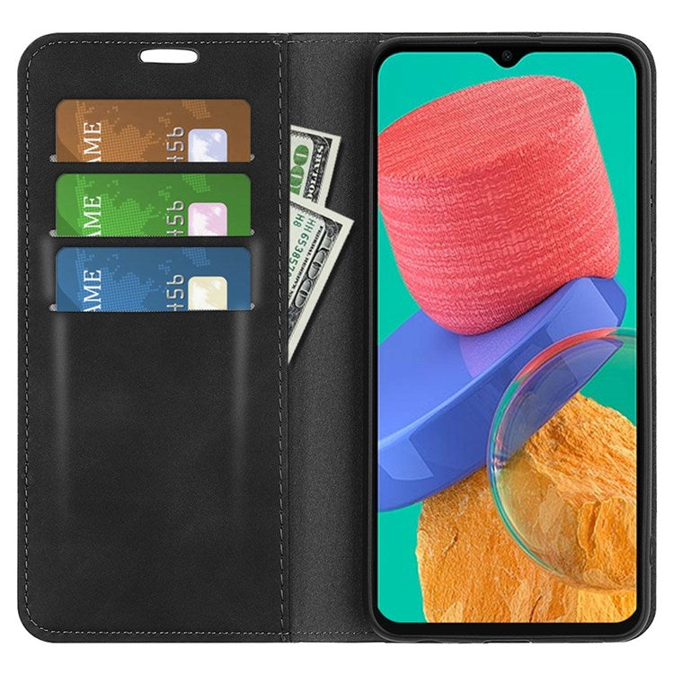 For Samsung Galaxy M33 5G (Global Version) Skin-touch Feeling PU Leather Auto Closure Magnetic Phone Case with Wallet Stand - Black