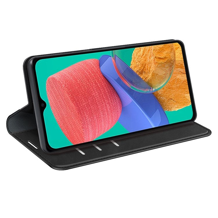 For Samsung Galaxy M33 5G (Global Version) Skin-touch Feeling PU Leather Auto Closure Magnetic Phone Case with Wallet Stand - Black