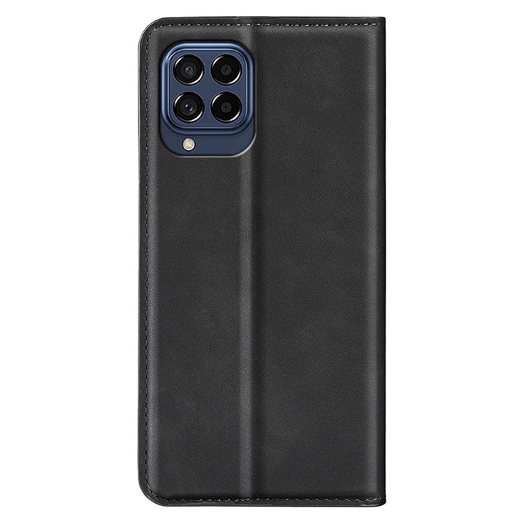 For Samsung Galaxy M33 5G (Global Version) Skin-touch Feeling PU Leather Auto Closure Magnetic Phone Case with Wallet Stand - Black