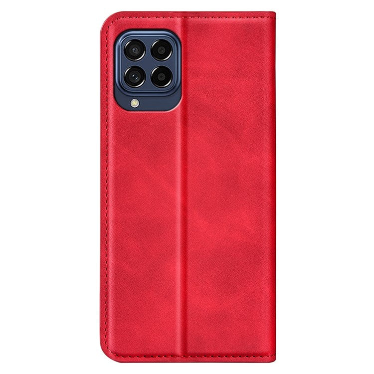 For Samsung Galaxy M33 5G (Global Version) Skin-touch Feeling PU Leather Auto Closure Magnetic Phone Case with Wallet Stand - Red