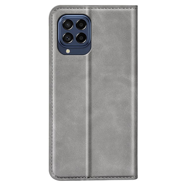 For Samsung Galaxy M33 5G (Global Version) Skin-touch Feeling PU Leather Auto Closure Magnetic Phone Case with Wallet Stand - Grey