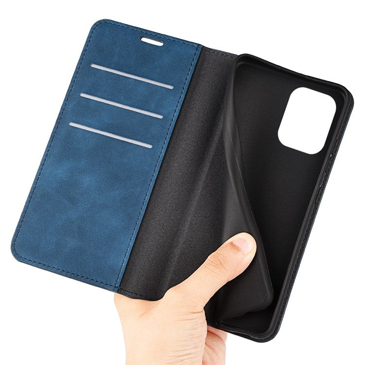 For Samsung Galaxy M33 5G (Global Version) Skin-touch Feeling PU Leather Auto Closure Magnetic Phone Case with Wallet Stand - Blue