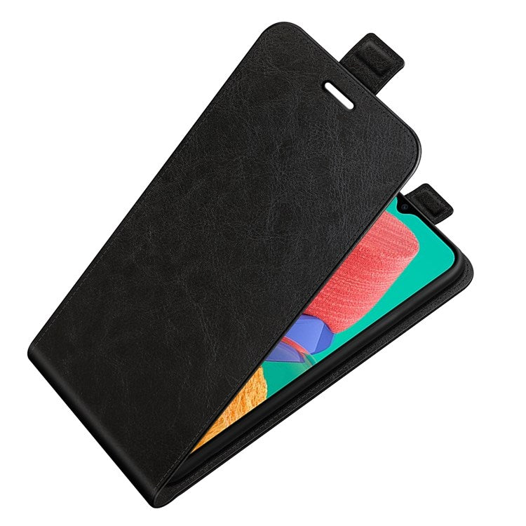 For Samsung Galaxy M33 5G (Global Version) Vertical Flip Crazy Horse Texture PU Leather Phone Case with Card Holder - Black